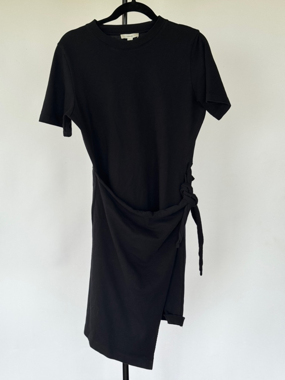Vince Black Short-Sleeve Tie-Waist Mini Dress